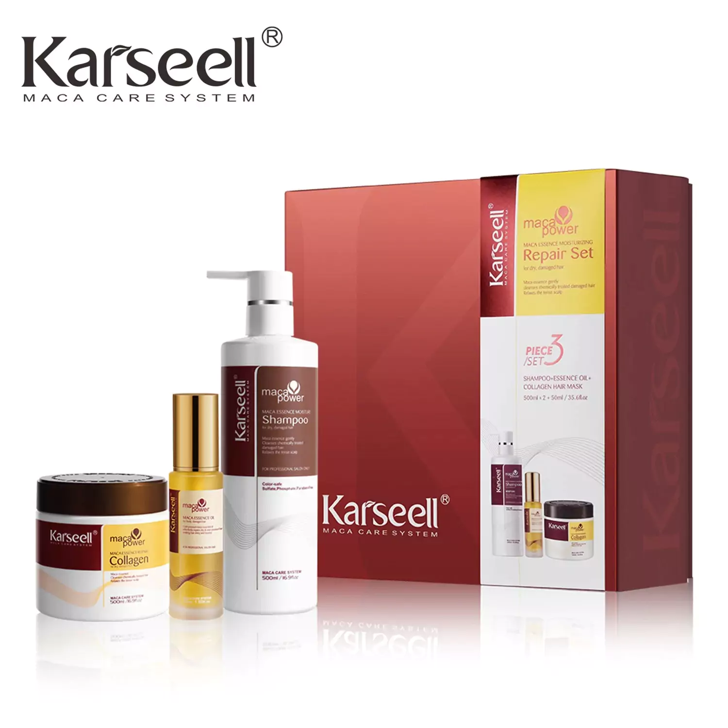 Karseell 3pcs Set - Collagen Hair Mask + Argan Oil + Hair Shampoo Essence Moisturizing Repair Set for Dry Damaged Hair
